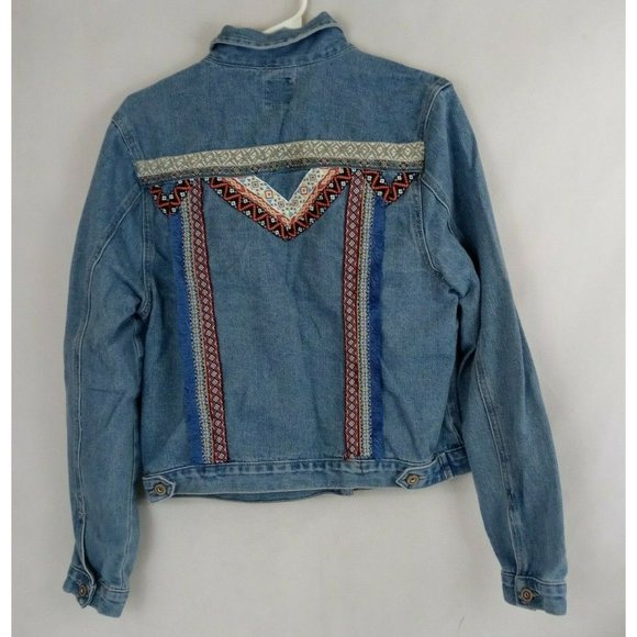 Boom Boom Jeans Women's Denim Jean Jacket With Aztec Design Size XL - Picture 2 of 6